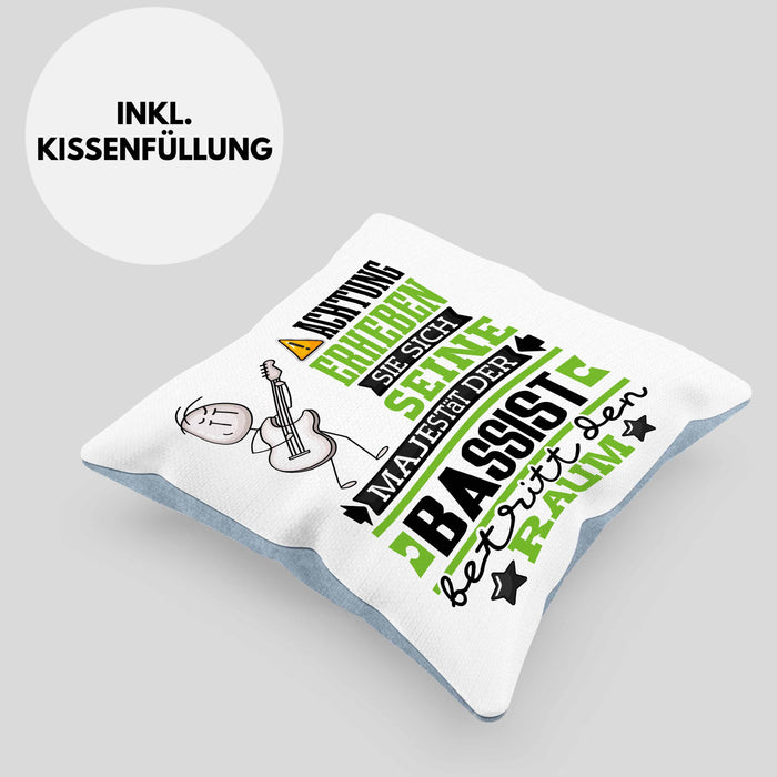 Bassist Geschenk Kissen mit Füllung 40x40 Lustiger Spruch Erheben Sie Sich Der Bassist Betritt den Raum (Grau) Blau Trendation