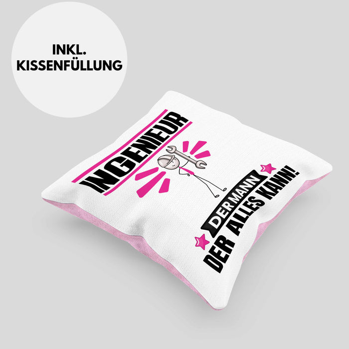 Ingenieur Kissen mit Füllung 40x40 Geschenk für Ingenieur Der Mann Der Alles Kann Geschenkidee zum Geburtstag (Grau) Rosa Trendation