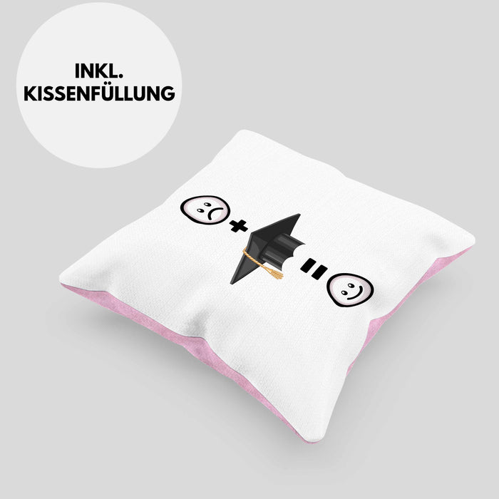 Abschluss Kissen mit Füllung 40x40 Geschenk für Bestandene Prüfung Abitur Bacherlor Master Lustige Geschenkidee :( + Abschluss = :) Geburtstag (Grau) Rosa Trendation