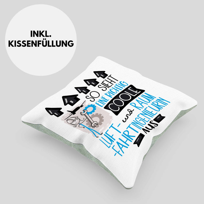 Luft- und Raumfahrtingenieurin Geschenk Kissen mit Füllung 40x40 Geschenkidee für Luft- und Raumfahrtingenieurin Geburtstag Weihnachten Spruch So Sieht Eine Richtig Coole Luft- und Raumfahrtingenieurin Aus (Grau) Grün Trendation