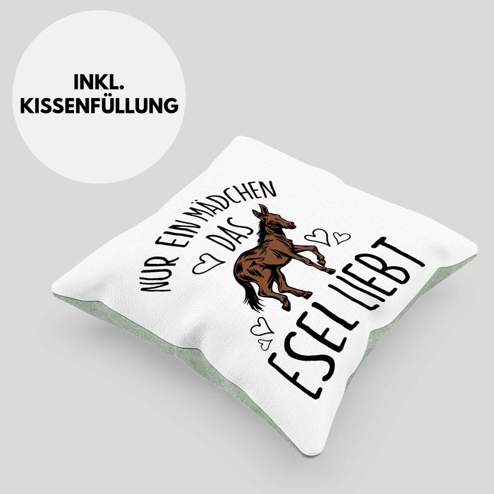 Lustige Esel-Kissen mit Füllung 40x40 Geschenk für Mädchen, die Esel lieben "Nur Ein Mädchen Das Esel Liebt" (Grau) Grün Trendation