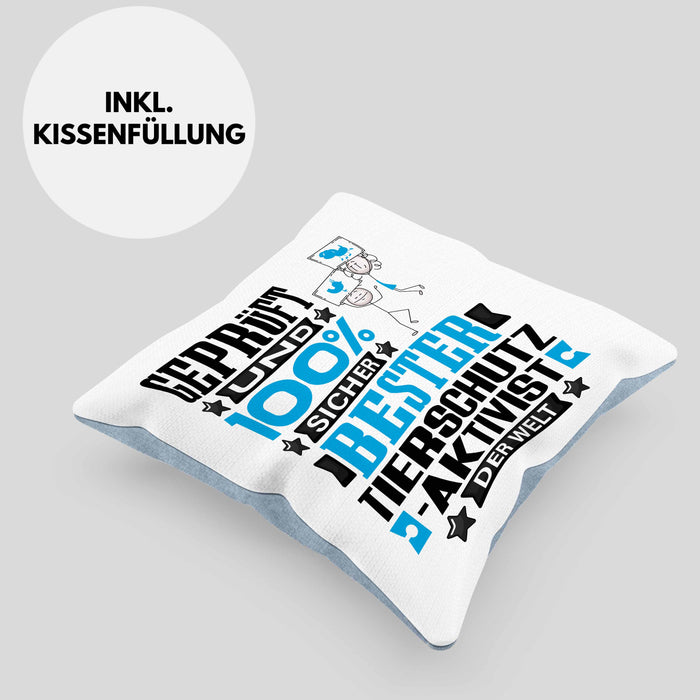Tierschutzaktivist Geschenk Lustiger Spruch für Tierschutzaktivist Geschenkidee Bester Tierschutzaktivist Der WeltKissen mit Füllung 40x40 (Grau) Blau Trendation