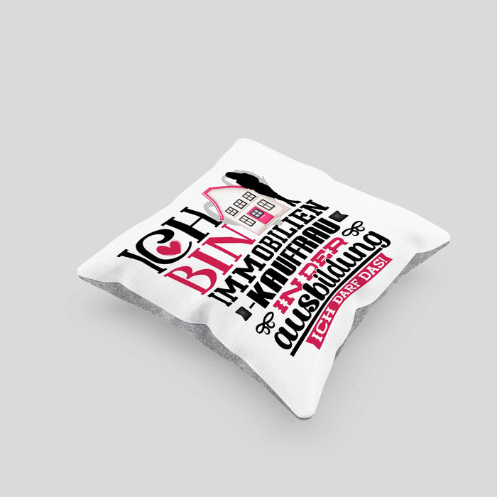 Immobilienkauffrau Ausbildung Start Geschenk Kissen mit Füllung 40x40 Ich Bin Immobilienkauffrau In Der Ausbildung Ich Darf Das Geschenkidee (Grau) Grau Trendation