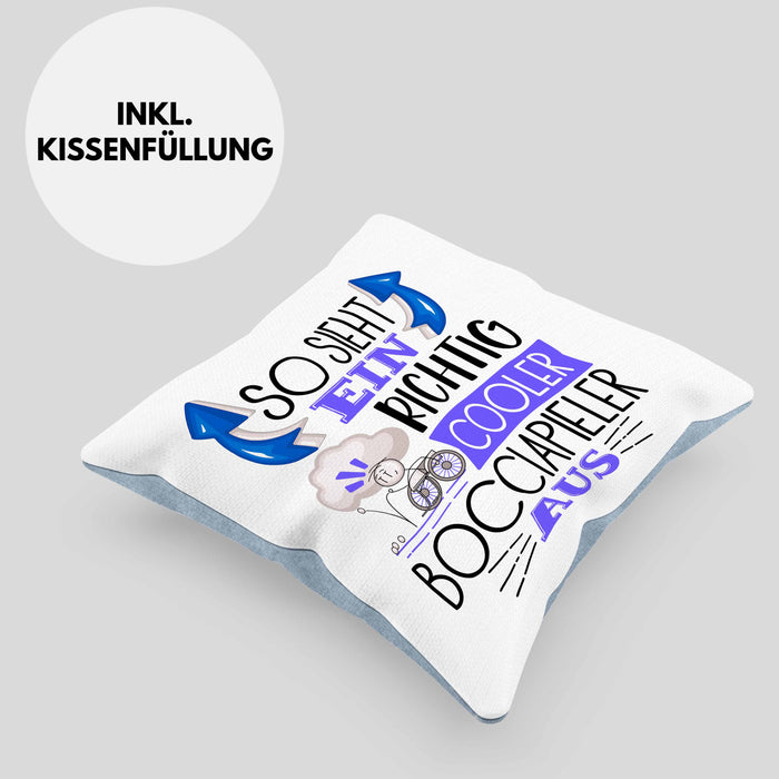 So Sieht Ein Richtig Cooler Bocciapieler Aus Geschenk Kissen mit Füllung 40x40 Lustiger Spruch Geschenkidee (Grau) Blau Trendation