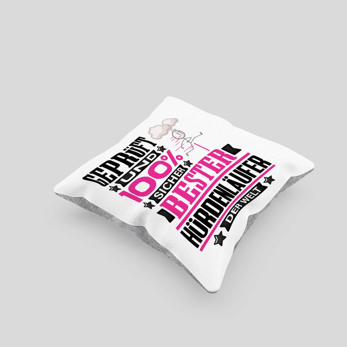 Hürdenläufer Geschenk Lustiger Spruch für Hürdenläufer Geschenkidee Bester Hürdenläufer Der WeltKissen mit Füllung 40x40 (Grau) Grau Trendation