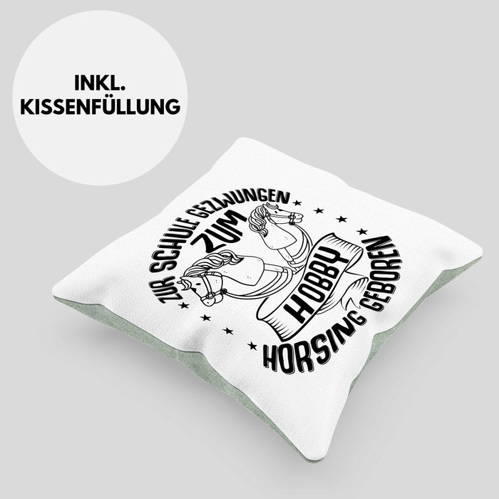 Hobbyhorse Kissen mit Füllung 40x40 Geschenk Hobby-Horsing Geschenkidee Mädchen (Grau) Grün Trendation