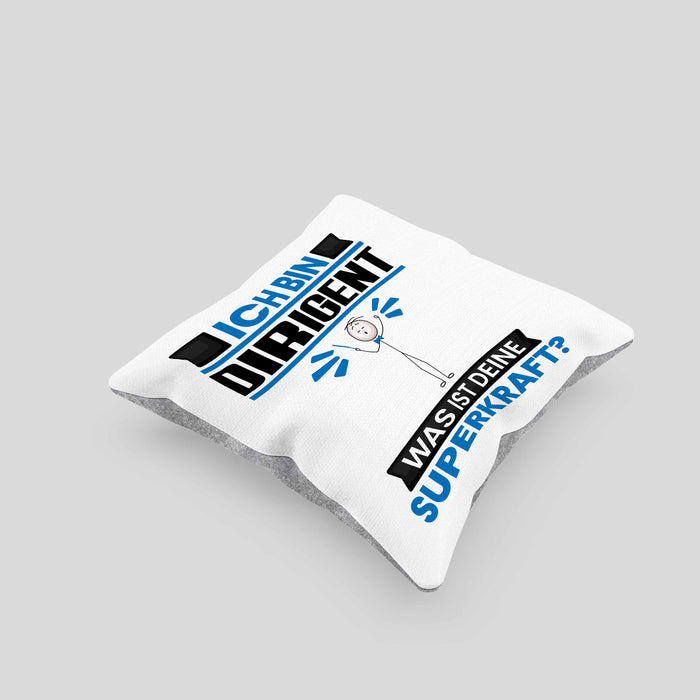 Dirigent Kissen mit Füllung 40x40 Geschenk für Dirigent Geburtstag Lustiger Spruch Was Ist Deine Superkraft (Grau) Grau Trendation