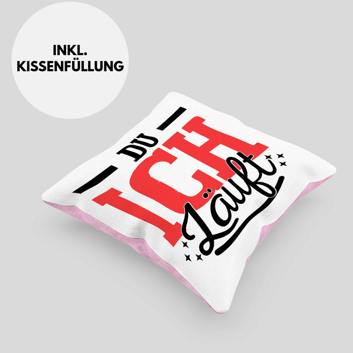 Du Ich Läuft Kissen mit Füllung 40x40 Geschenk Beste Freundin Paare Geschenkidee Liebe Paar (Grau) Rosa Trendation