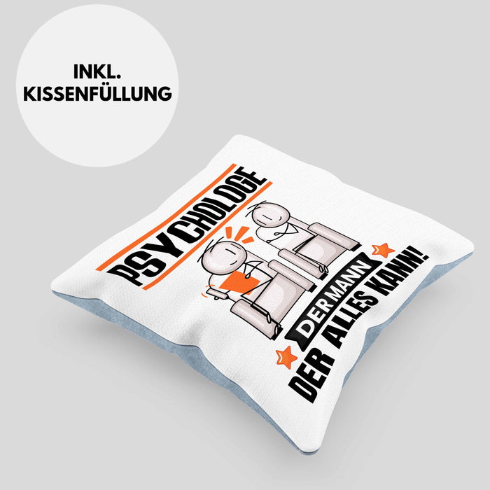 Psychologe Kissen mit Füllung 40x40 Geschenk für Psychologe Der Mann Der Alles Kann Geschenkidee zum Geburtstag (Grau) Blau Trendation