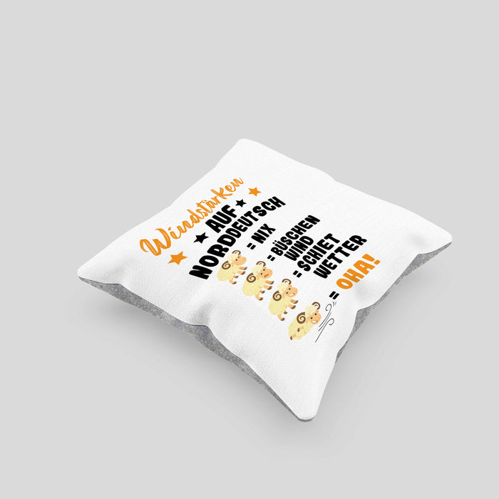 Windstärken Auf Norddeutsch Kissen mit Füllung 40x40 Geschenk Norddeutschland Spruch Büschen Wind Schiet Wetter (Grau) Grau Trendation