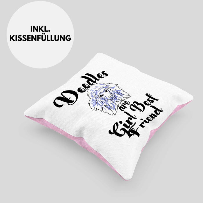 Kissen mit Füllung 40x40 mit süßem Pudel-Hundemotiv Geschenk für Pudel Liebhaber (Grau) Rosa Trendation