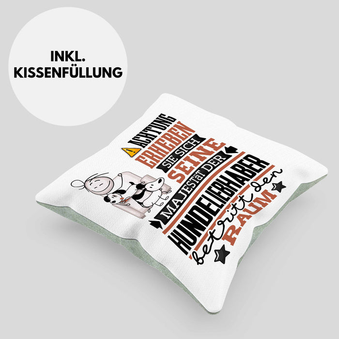 Hundeliebhaber Geschenk Kissen mit Füllung 40x40 Lustiger Spruch Erheben Sie Sich Der Hundeliebhaber Betritt den Raum (Grau) Grün Trendation