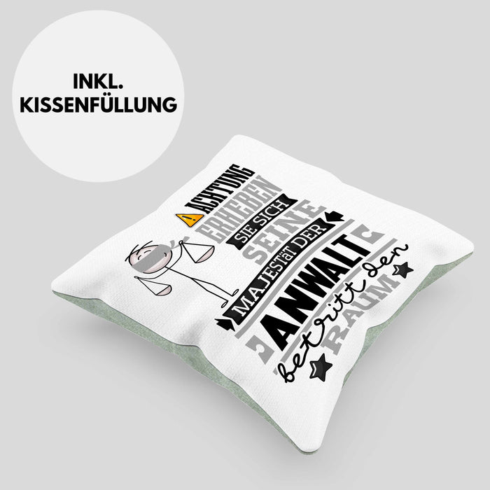 Anwalt Geschenk Kissen mit Füllung 40x40 Lustiger Spruch Erheben Sie Sich Der Anwalt Betritt den Raum (Grau) Grün Trendation