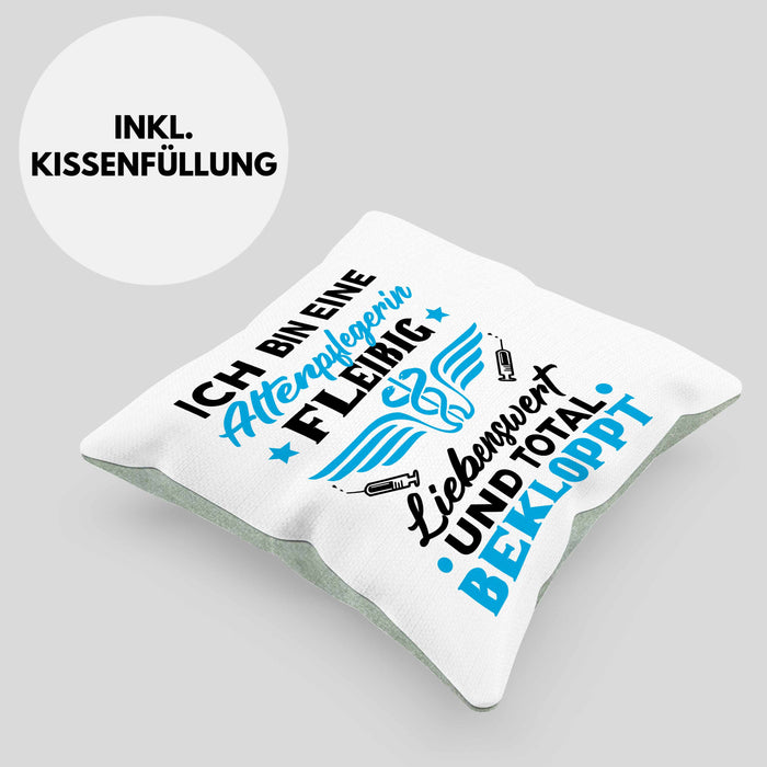 Altenpflegerin Kissen mit Füllung 40x40 Geschenk Altenpflege Geschenkidee Liebenswert und Total Bekloppt Altenheim (Grau) Grün Trendation