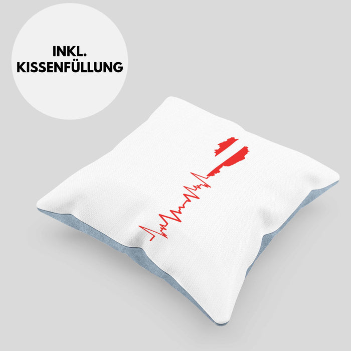 Austria Kissen mit Füllung 40x40 Geschenk Herzschlag Österreich Heimat Alpen EKG (Grau) Blau Trendation