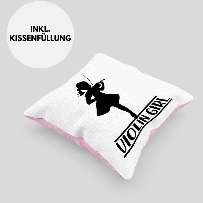Geigenspieler Geschenk Kissen mit Füllung 40x40 Geigenspielerin Geigen Spruch Violin Girl (Grau) Rosa Trendation