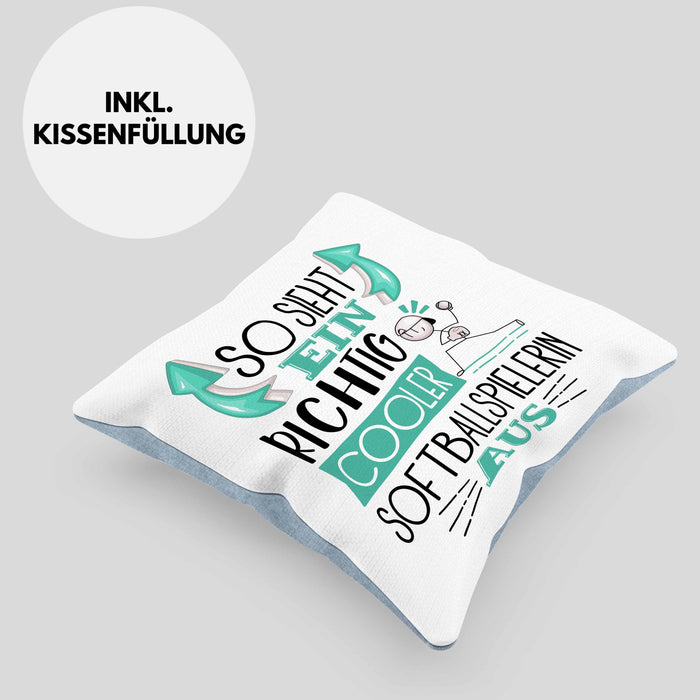 So Sieht Ein Richtig Cooler Softballspielerin Aus Geschenk Kissen mit Füllung 40x40 Lustiger Spruch Geschenkidee (Grau) Blau Trendation