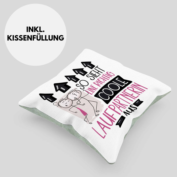 Laufpartnerin Geschenk Kissen mit Füllung 40x40 Lustig Geschenkidee für Laufpartnerin Geburtstag So Sieht Eine Richtig Coole Laufpartnerin Aus Frauen Spruch (Grau) Grün Trendation