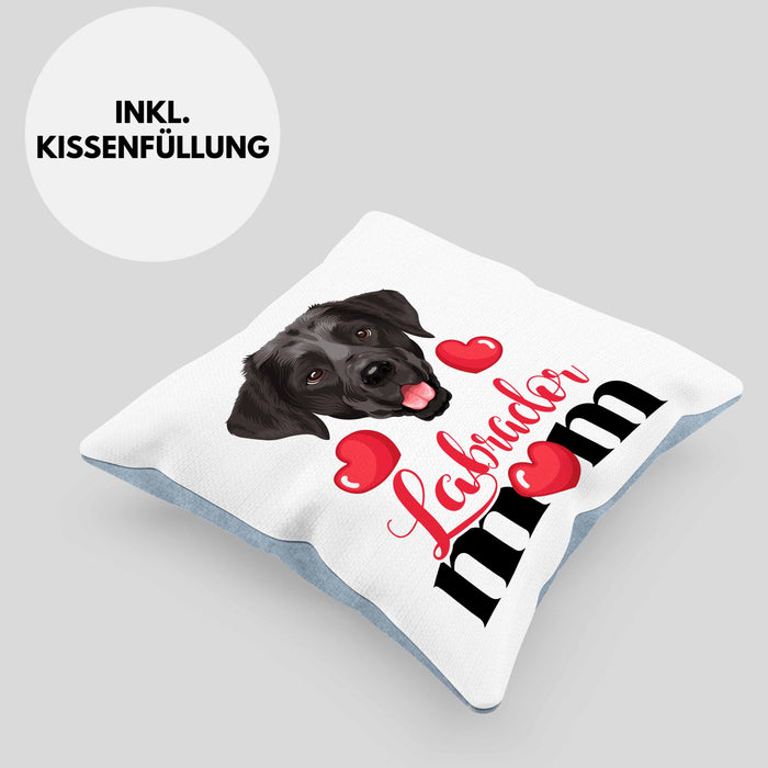 Labrador Besitzer Mom Mama Kissen mit Füllung 40x40 Geschenk Lustiger Spruch Geschenkidee Labrador Besitzerin (Grau) Blau Trendation