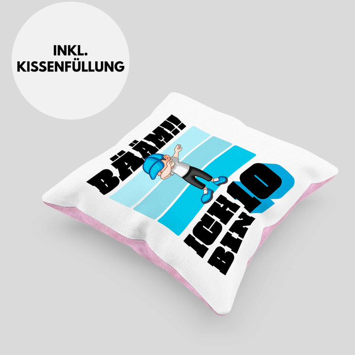 10 Geburtstag Junge Jungen Geschenke Kissen mit Füllung 40x40 10er Geburtstag 10 Jahre Alt Geschenkidee (Grau) Rosa Trendation