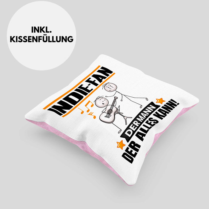 Indie-Fan Kissen mit Füllung 40x40 Geschenk für Indie-Fan Der Mann Der Alles Kann Geschenkidee zum Geburtstag (Grau) Rosa Trendation