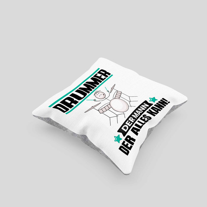 Drummer Kissen mit Füllung 40x40 Geschenk für Drummer Der Mann Der Alles Kann Geschenkidee zum Geburtstag (Grau) Grau Trendation