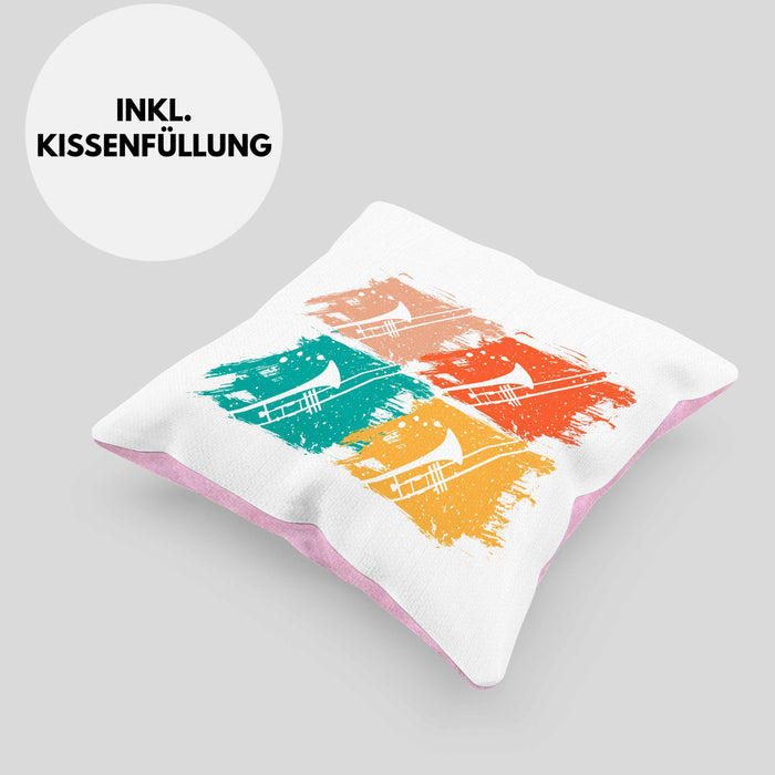 Posaunist Kissen mit Füllung 40x40 Geschenk Retro Grafik Posaune Kaffee Geschenkidee Lustig (Grau) Rosa Trendation