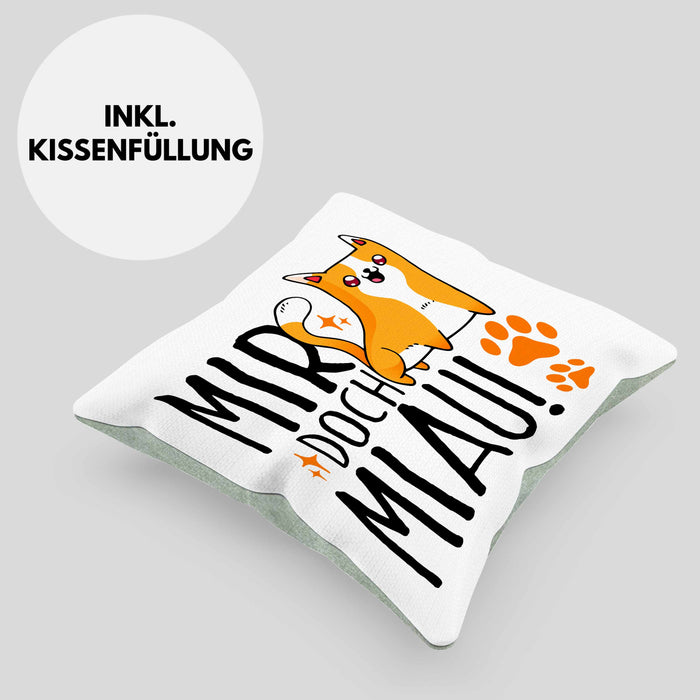 Katzen Kissen mit Füllung 40x40 Lustige Geschenkidee "Mir Doch Miau" Geschenk für Katzen-Besitzerin (Grau) Grün Trendation