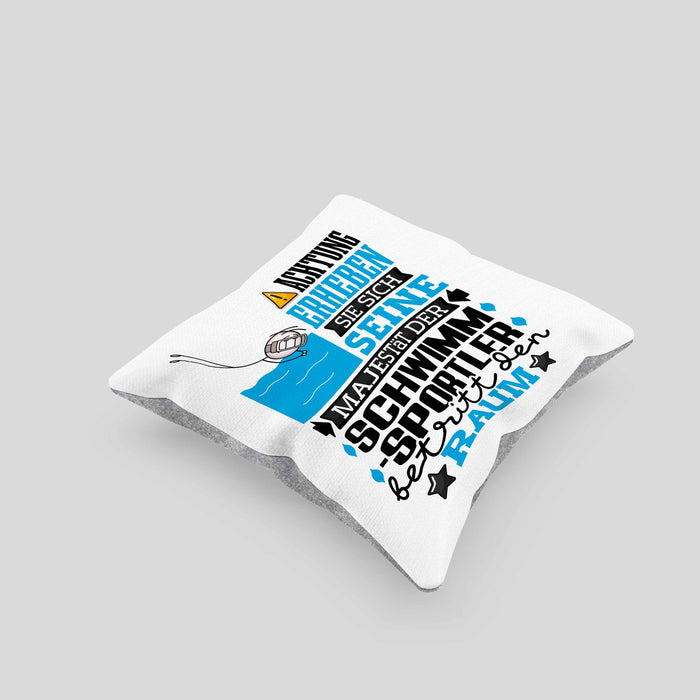 Schwimmsportler Geschenk Kissen mit Füllung 40x40 Lustiger Spruch Erheben Sie Sich Der Schwimmsportler Betritt den Raum (Grau) Grau Trendation