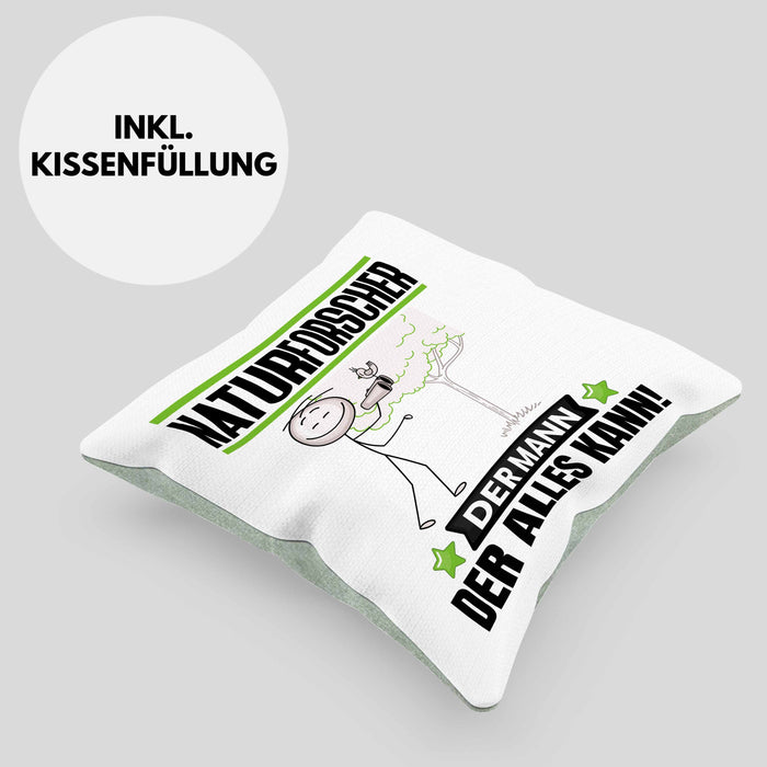 Naturforscher Kissen mit Füllung 40x40 Geschenk für Naturforscher Der Mann Der Alles Kann Geschenkidee zum Geburtstag (Grau) Grün Trendation