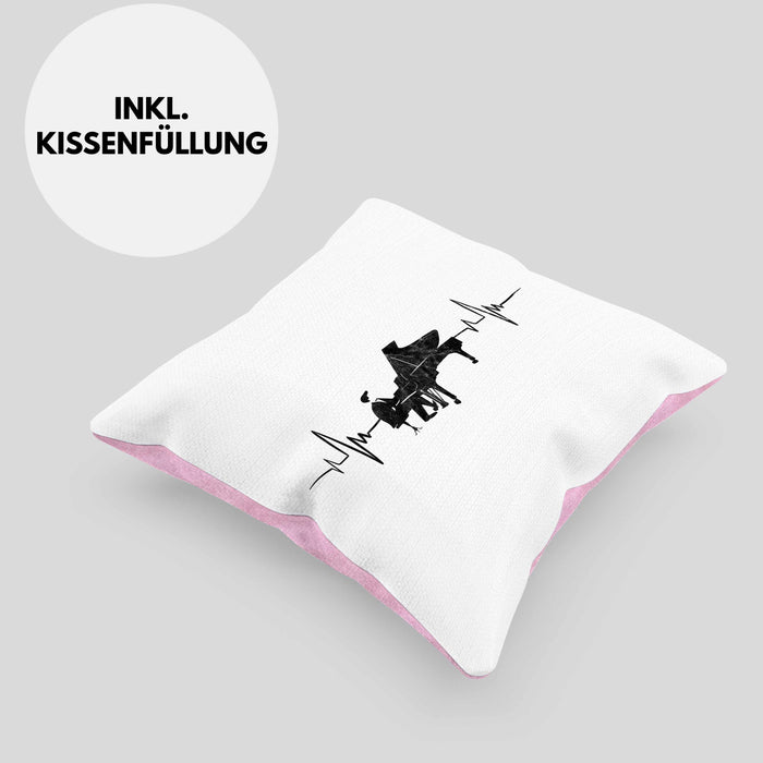 Kissen mit Füllung 40x40 Piano Geschenkidee für Klavierspieler Flügel-Motiv Herzschlag (Grau) Rosa Trendation