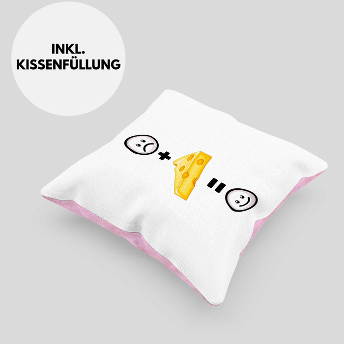 Käse Kissen mit Füllung 40x40 Geschenk für Käse-Liebhaber Fans Lustige Geschenkidee :( + Käse = :) Geburtstag (Grau) Rosa Trendation