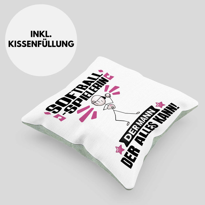 Softballspielerin Kissen mit Füllung 40x40 Geschenk für Softballspielerin Der Mann Der Alles Kann Geschenkidee zum Geburtstag (Grau) Grün Trendation