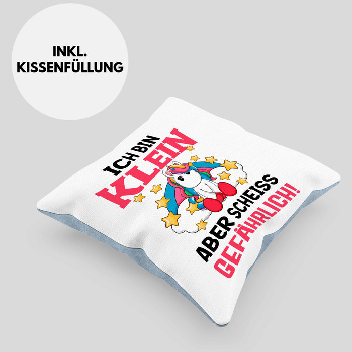 Klein Aber Sch Gefährlich Lustige Einhorn Kissen mit Füllung 40x40 mit Spruch Geschenkidee Einhornfans (Grau) Blau Trendation