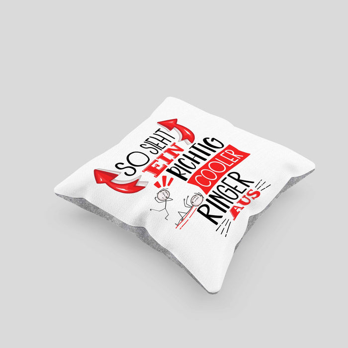 Ringer Kissen mit Füllung 40x40 Geschenk So Sieht Ein Richtig Cooler Ringer Aus Geschenkidee Spruch Lustig (Grau) Grau Trendation