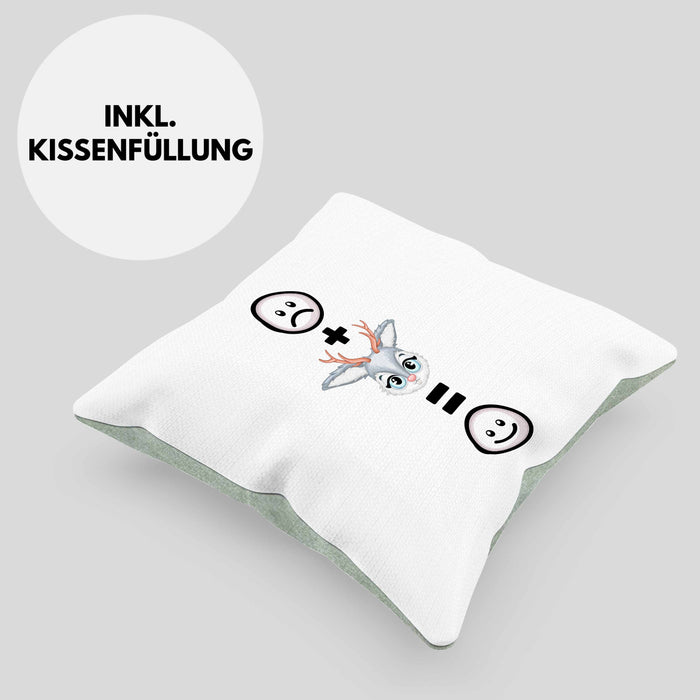 Reh Kissen mit Füllung 40x40 Geschenk für Reh-Liebhaber Lustige Geschenkidee :( + Rehe = :) Geburtstag (Grau) Grün Trendation