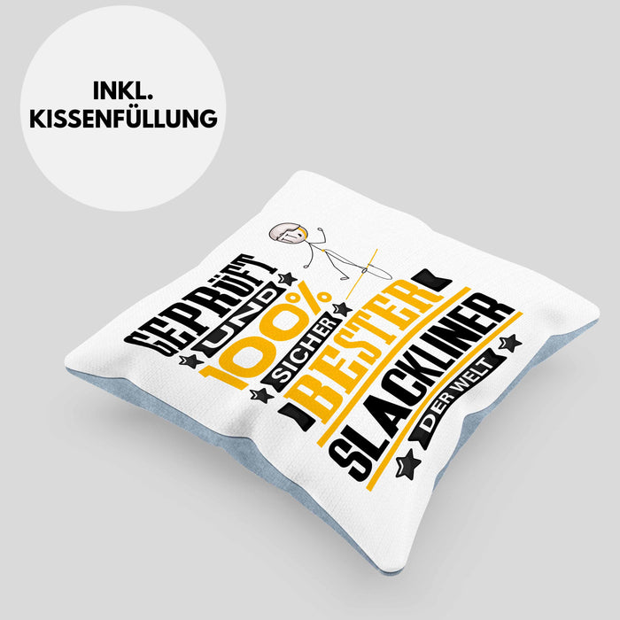 Slackliner Geschenk Lustiger Spruch für Slackliner Geschenkidee Bester Slackliner Der WeltKissen mit Füllung 40x40 (Grau) Blau Trendation