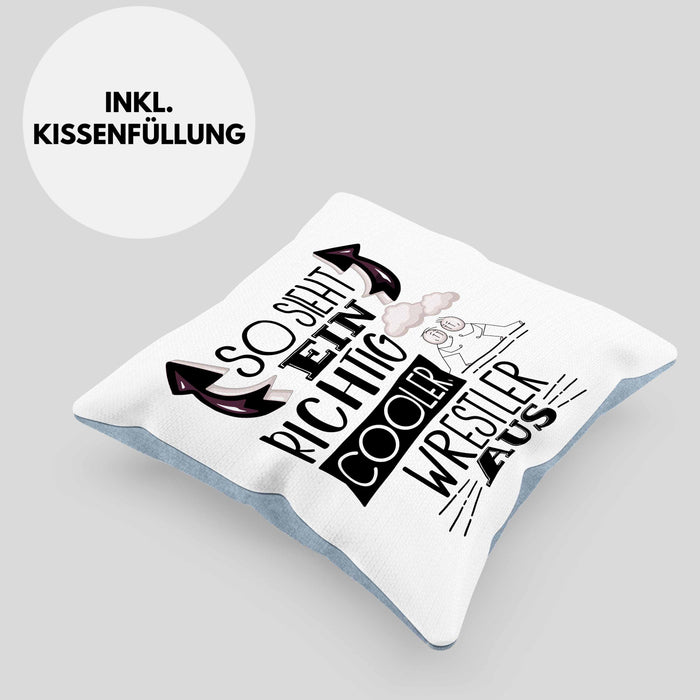 So Sieht Ein Richtig Cooler Wrestler Aus Geschenk Kissen mit Füllung 40x40 Lustiger Spruch Geschenkidee (Grau) Blau Trendation