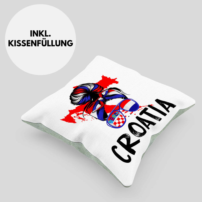 Croatia Kissen mit Füllung 40x40 Geschenk für Kroatische Frau Heimat Kroatien Geschenkidee (Grau) Grün Trendation