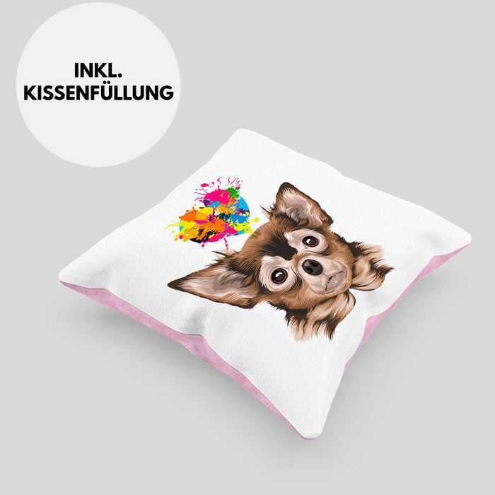 Chihuhahua Mama Besitzer Kissen mit Füllung 40x40 Geschenkidee Frauchen Herrchen Herz (Grau) Rosa Trendation
