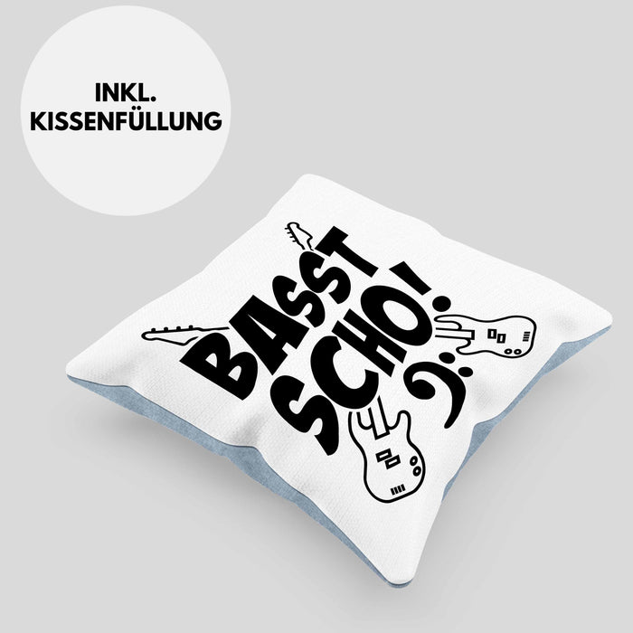 Bassist Kissen mit Füllung 40x40 Geschenk Bass-Spieler Geschenkidee Basst Scho ! (Grau) Blau Trendation