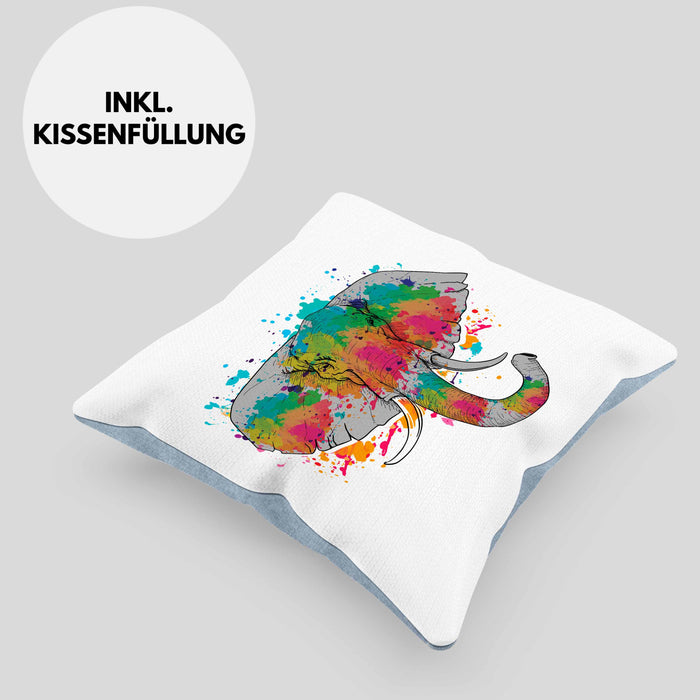 Elefant Kissen mit Füllung 40x40 Geschenk Für Elefanten-Liebhaber Geschenkidee Elefant Farbkleks (Grau) Blau Trendation