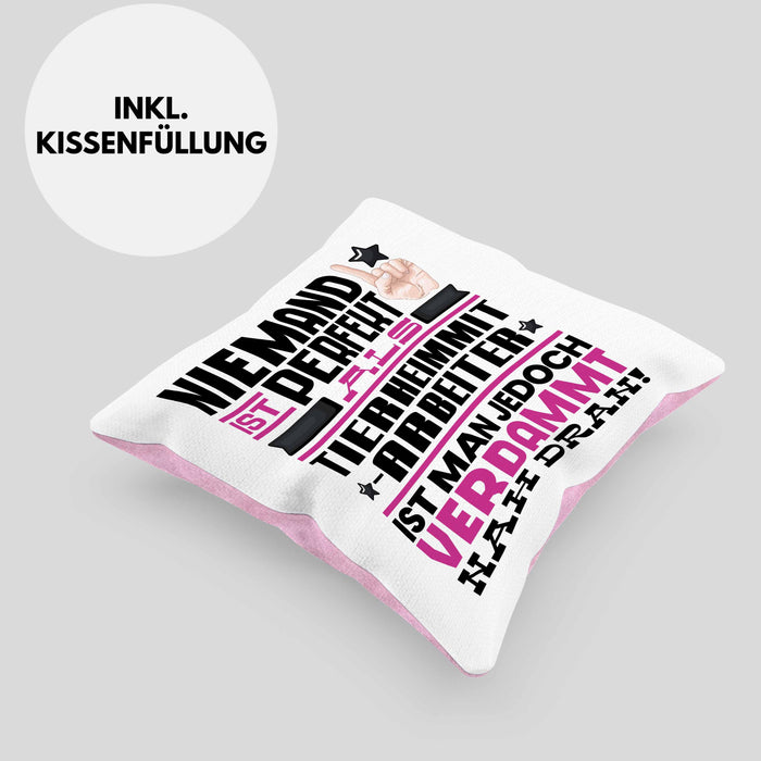 Tierheimmitarbeiter Geschenk Kissen mit Füllung 40x40 Lustige Geschenkidee für Tierheimmitarbeiter Geburtstag Niemand Ist Perfekt Aber Als Tierheimmitarbeiter Ist Man Nah Dran (Grau) Rosa Trendation