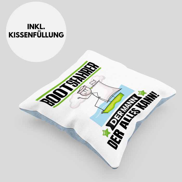 Bootsfahrer Kissen mit Füllung 40x40 Geschenk für Bootsfahrer Der Mann Der Alles Kann Geschenkidee zum Geburtstag (Grau) Blau Trendation