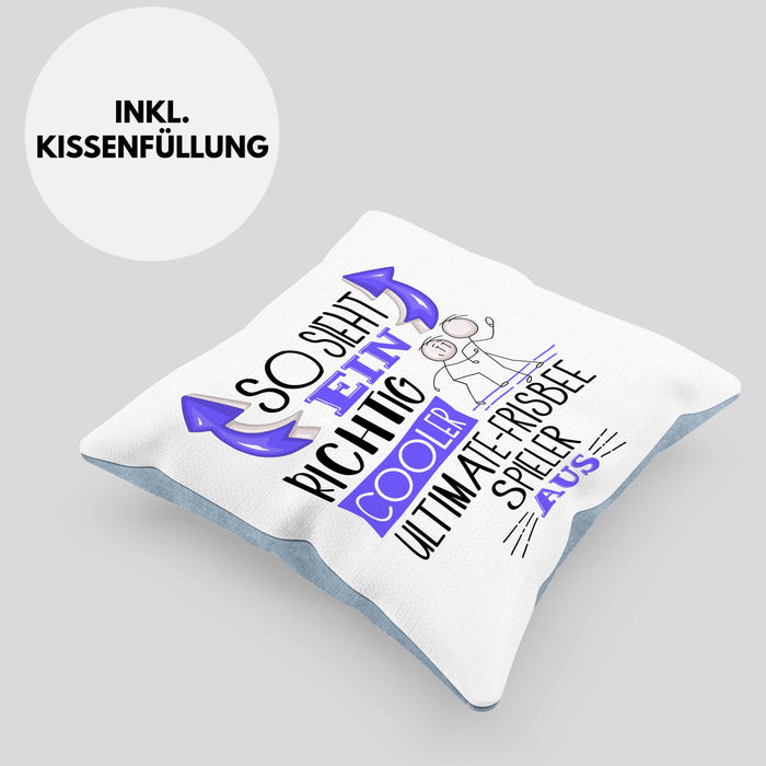 So Sieht Ein Richtig Cooler Ultimate-Frisbee-Spieler Aus Geschenk Kissen mit Füllung 40x40 Lustiger Spruch Geschenkidee (Grau) Blau Trendation