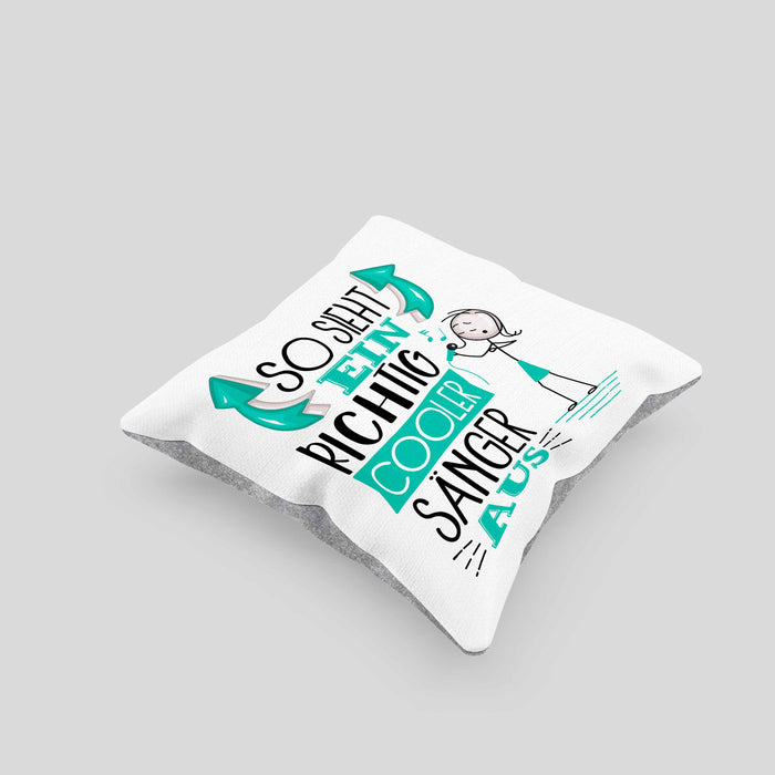 Sänger Kissen mit Füllung 40x40 Geschenk So Sieht Ein RIchtig Cooler Sänger Aus Geschenkidee Lustiger Spruch Geburtstag (Grau) Grau Trendation