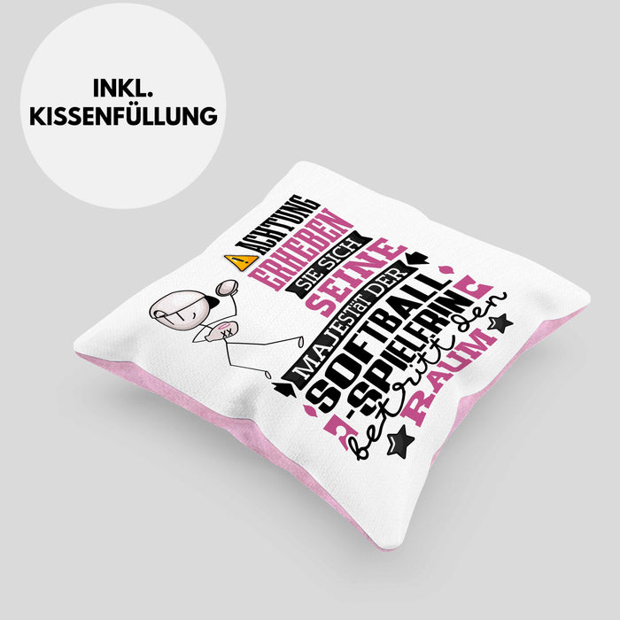 Softballspielerin Geschenk Kissen mit Füllung 40x40 Lustiger Spruch Erheben Sie Sich Der Softballspielerin Betritt den Raum (Grau) Rosa Trendation