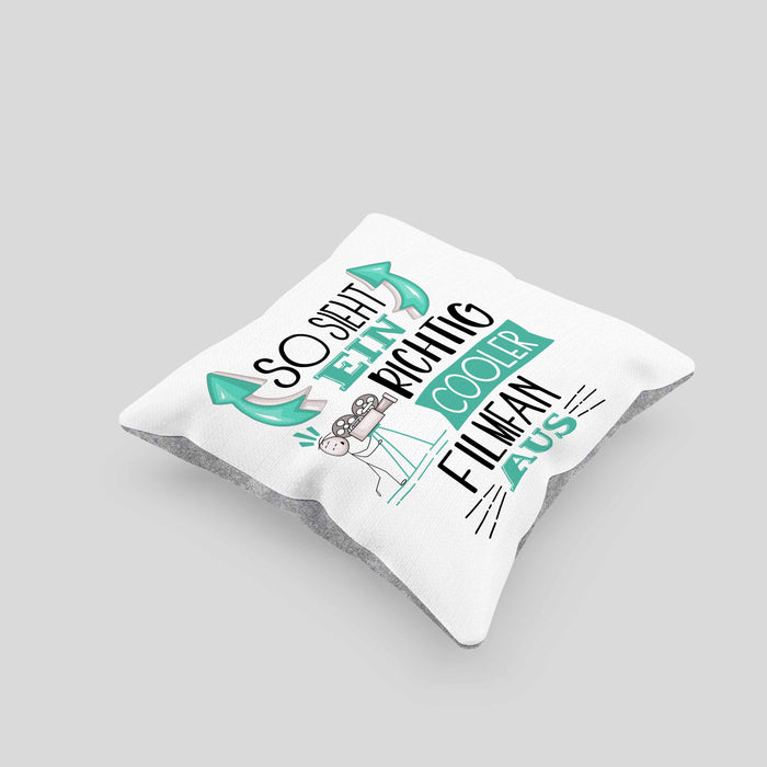 So Sieht Ein Richtig Cooler Filmfan Aus Geschenk Kissen mit Füllung 40x40 Lustiger Spruch Geschenkidee (Grau) Grau Trendation