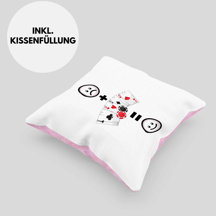 Poker Kissen mit Füllung 40x40 Geschenk für Poker-Spieler Geburtstag Lustige Geschenkidee :( + Poker = :) (Grau) Rosa Trendation