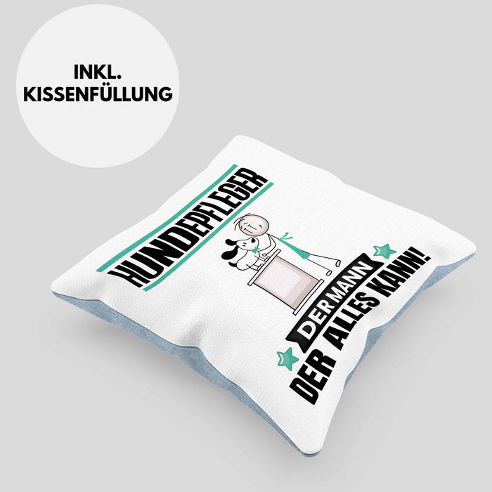 Hundepfleger Kissen mit Füllung 40x40 Geschenk für Hundepfleger Der Mann Der Alles Kann Geschenkidee zum Geburtstag (Grau) Blau Trendation